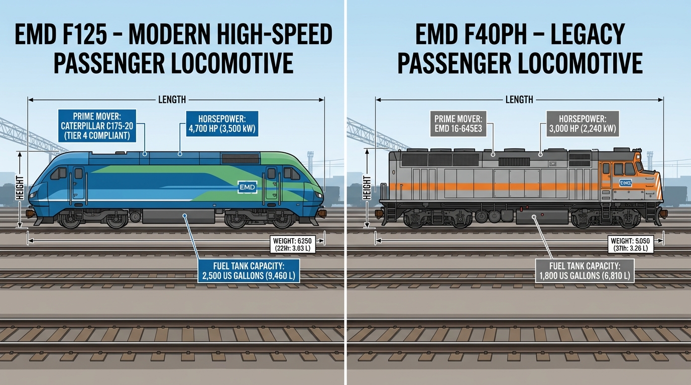 Distinguishing Design Features of the EMD F125 Compared with Earlier EMD Passenger Locomotives